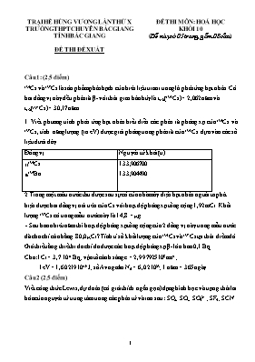 Đề thi môn Hoá học khối 10 - Trường THPT chuyên Bắc Giang tỉnh Bắc Giang